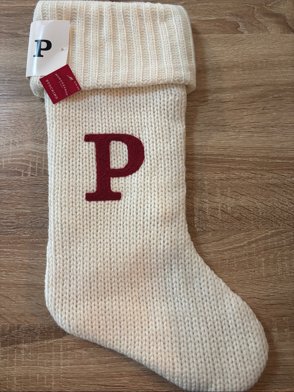 Target Cream Knit Stocking with Red 'P' Monogram